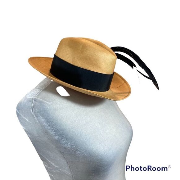 Vintage Adolfo II Fedora Style‎ Hat with Feathers and Hat Band